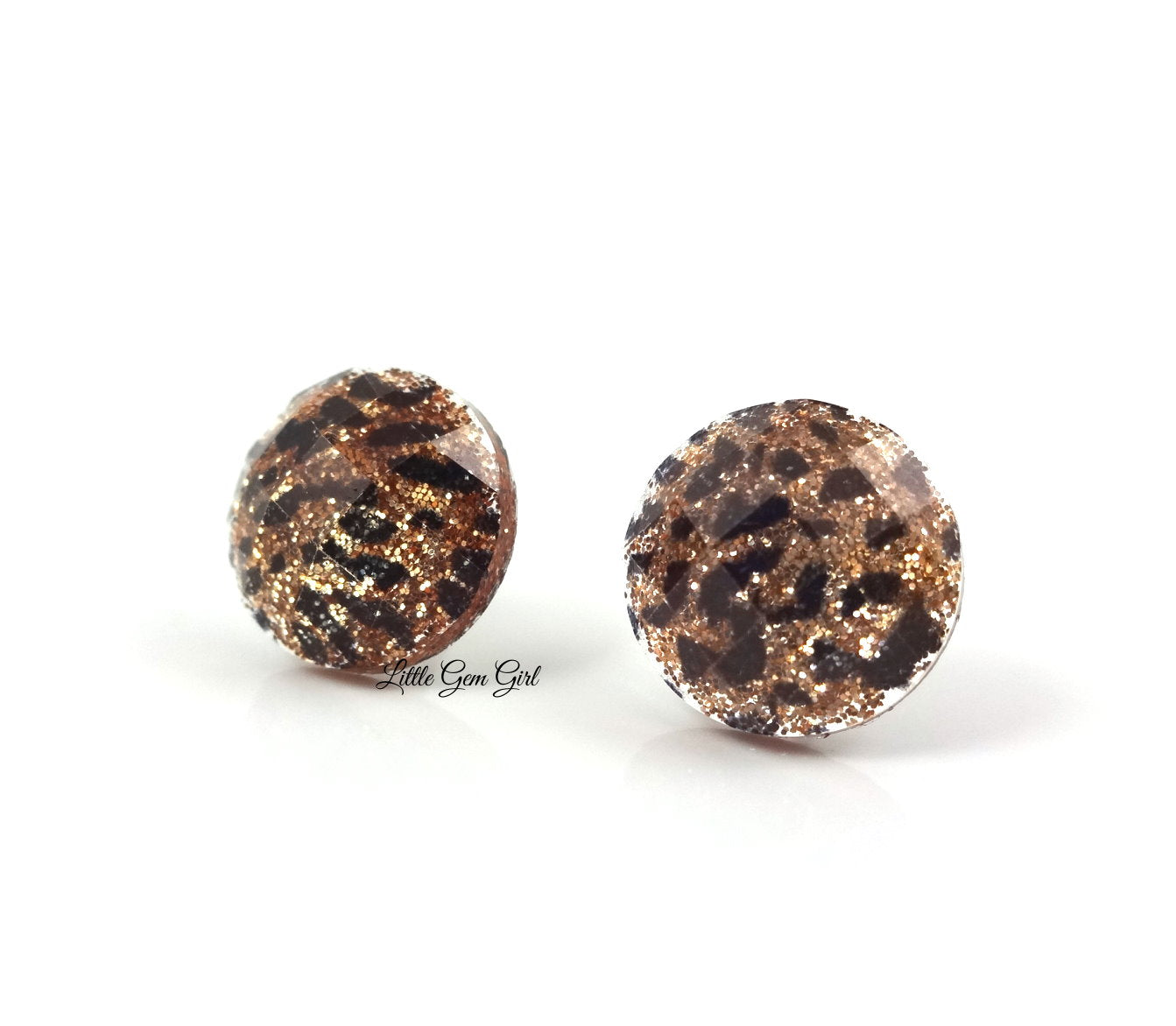 Cheetah Earrings Available in 3 Sizes and 7 Colors - Glitter Stud Hypoallergenic Earrings - Animal Print Leopard - Titanium or Stainless Steel for Sensitive Ears