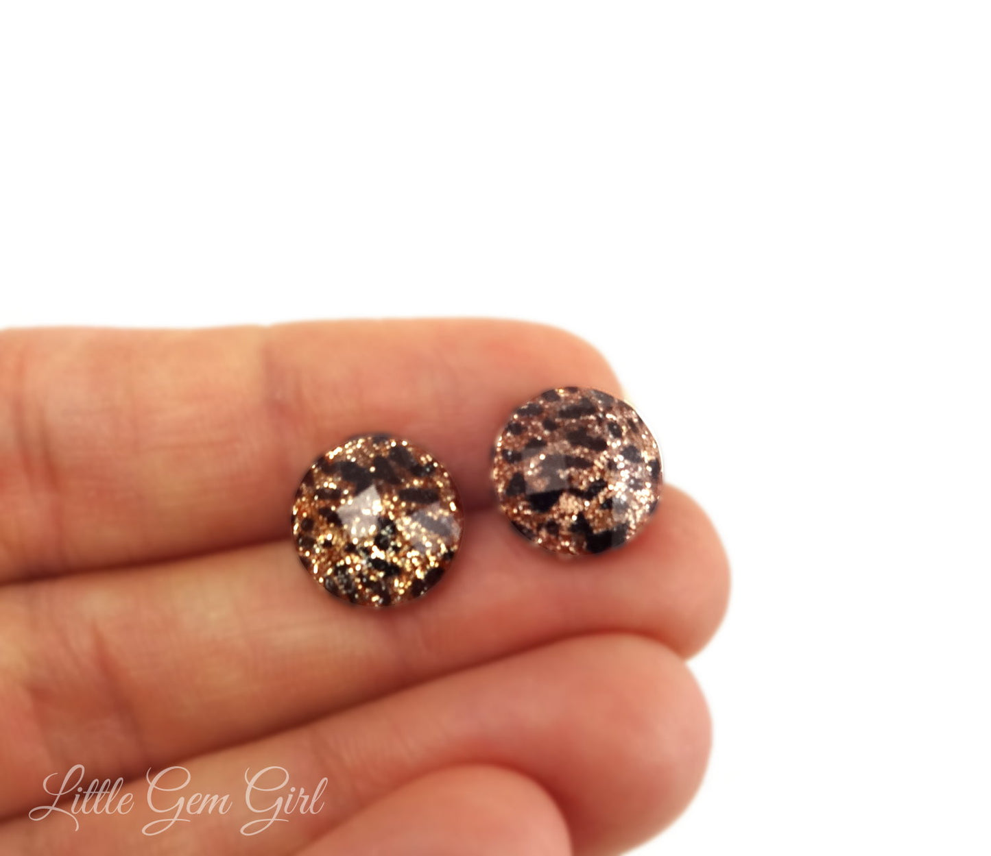 Cheetah Earrings Available in 3 Sizes and 7 Colors - Glitter Stud Hypoallergenic Earrings - Animal Print Leopard - Titanium or Stainless Steel for Sensitive Ears
