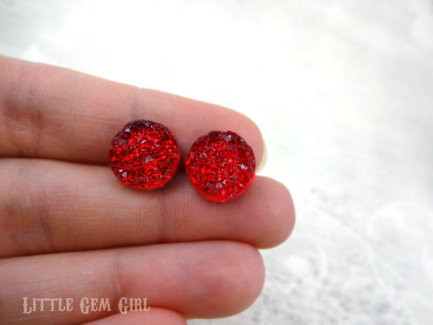 Ruby Red Crystal Faux Druzy Stud Earrings - Titanium or Stainless Steel Post for Sensitive Ears - The Wonderful Wizard of Oz Jewelry
