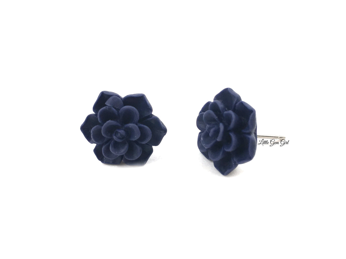Navy Blue Rose Earrings - 13mm Small Blue Rose Earrings - Hypoallergenic Sensitive Ears Titanium or Stainless Steel Studs
