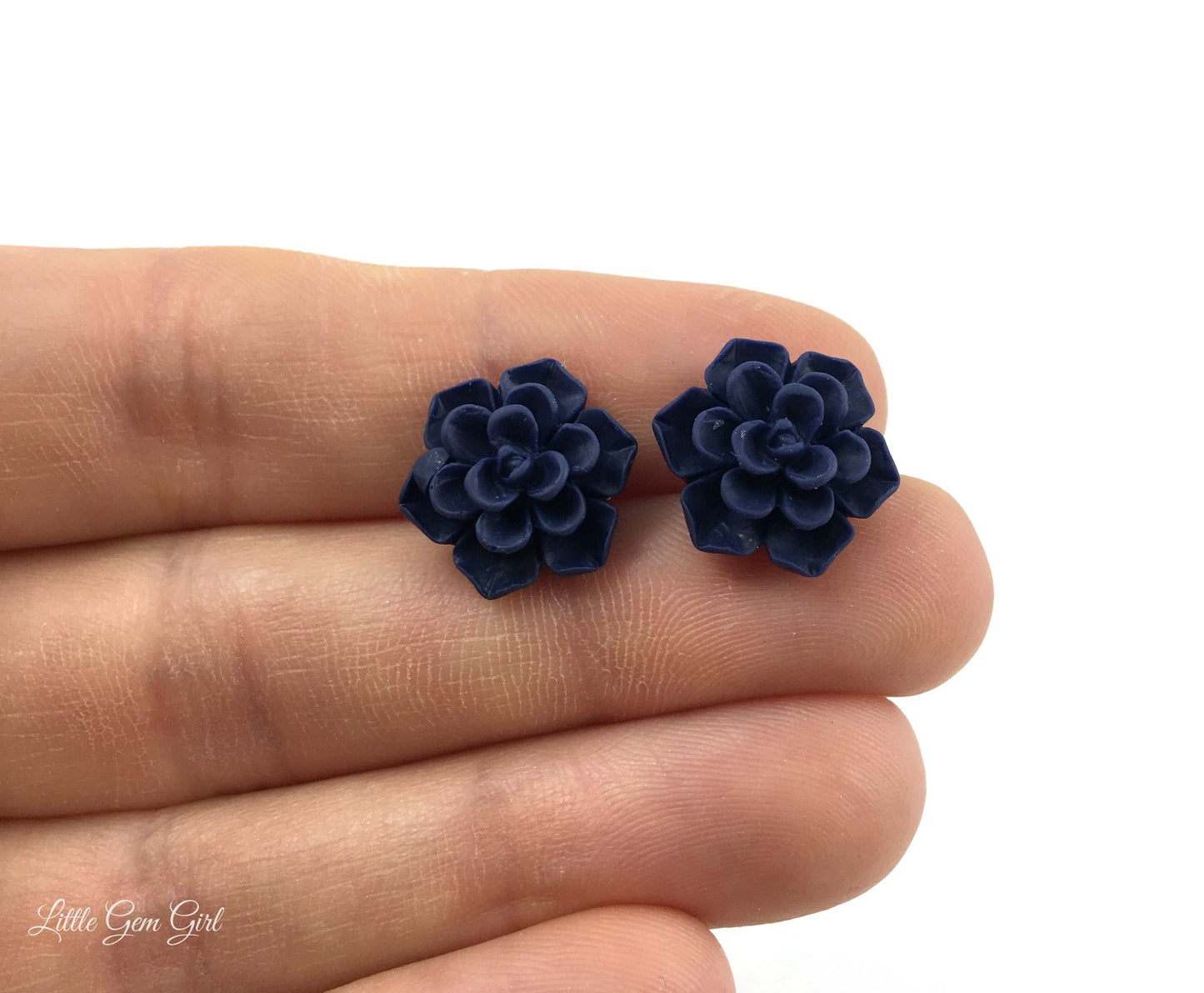 Navy Blue Rose Earrings - 13mm Small Blue Rose Earrings - Hypoallergenic Sensitive Ears Titanium or Stainless Steel Studs