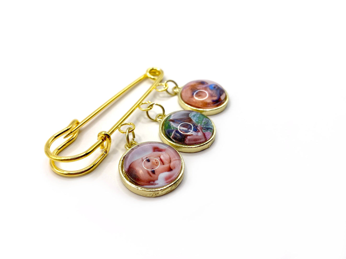Lapel Pin Boutonniere available with One to Four Custom Photo Charms - Choose from Four Different Metal Finishes