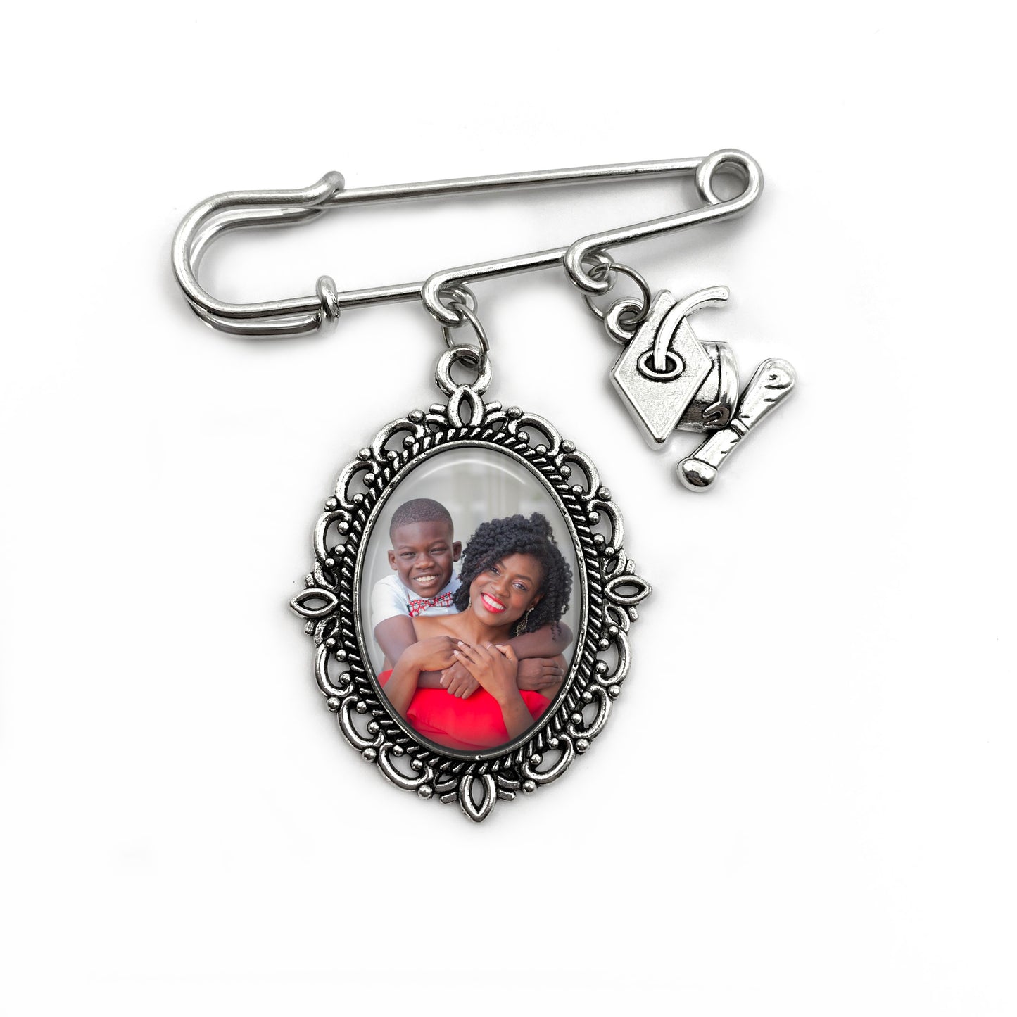 Graduation Ceremony Memorial Pin for Cap and Gown - Custom Photo Lapel Pin with 1 to 3 Photos