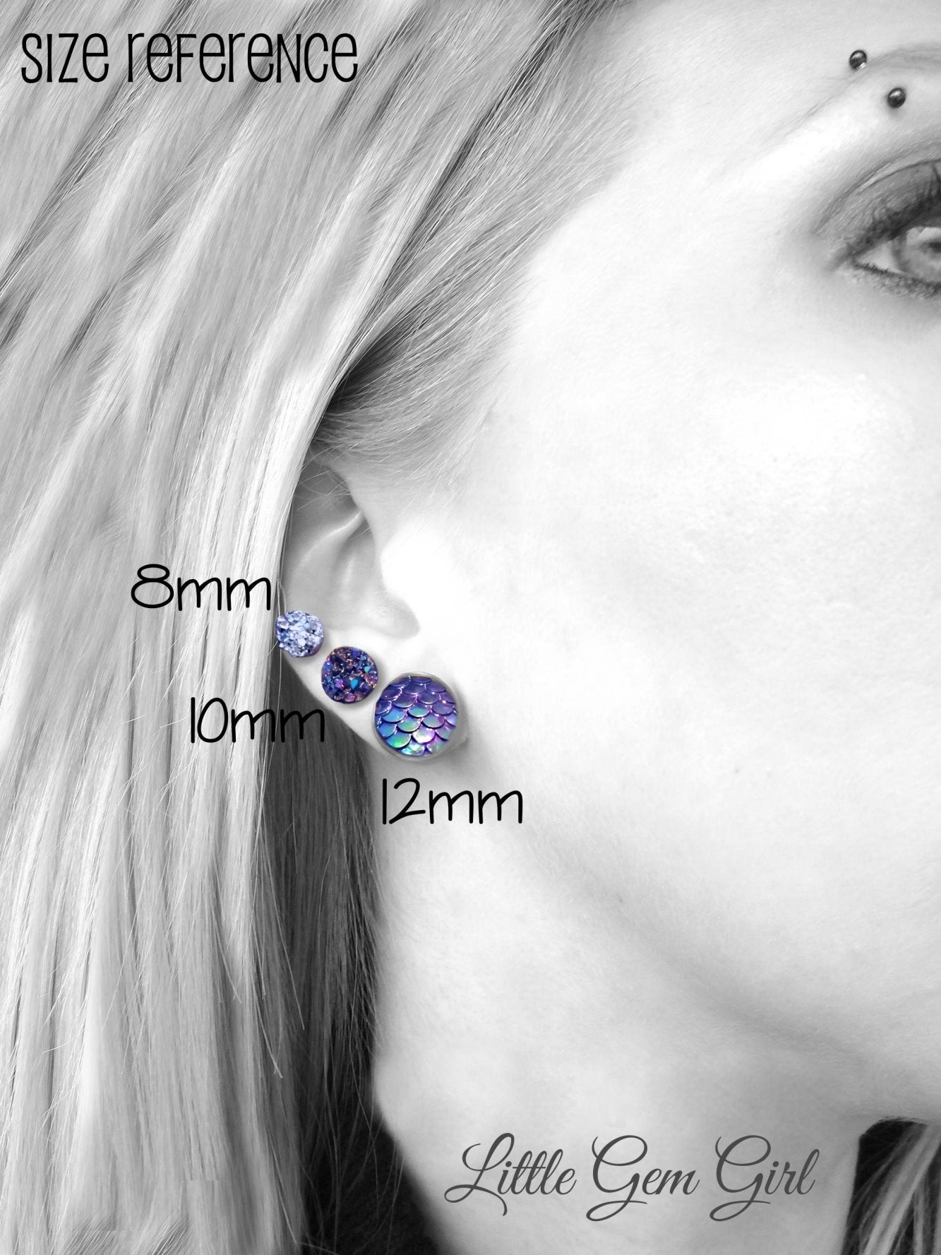 Black Druzy Earrings with Three Sizes Available - Black Crystal Glitter Studs Faux Drusy Post Earrings Available in Titanium or Stainless Steel Posts