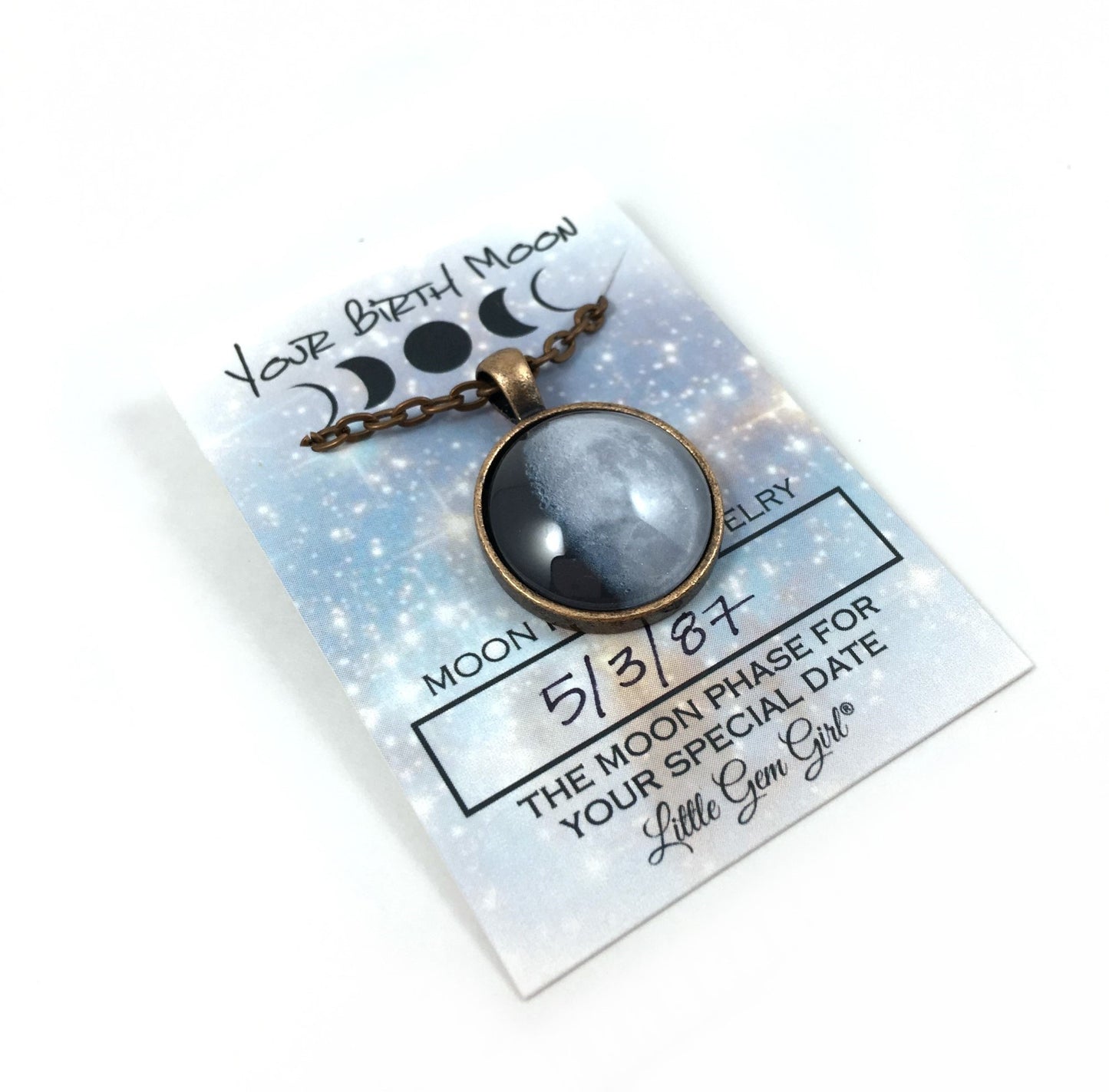 Custom Birth Moon Necklace or Key Chain with Optional Glow - Birthday Lunar Phase Jewelry - Personalized Date Moon Necklace