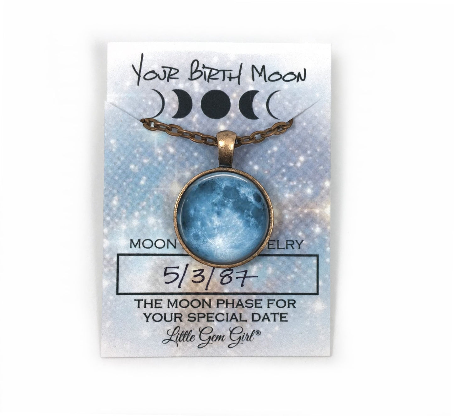 Custom Birth Moon Necklace or Key Chain with Optional Glow - Birthday Lunar Phase Jewelry - Personalized Date Moon Necklace