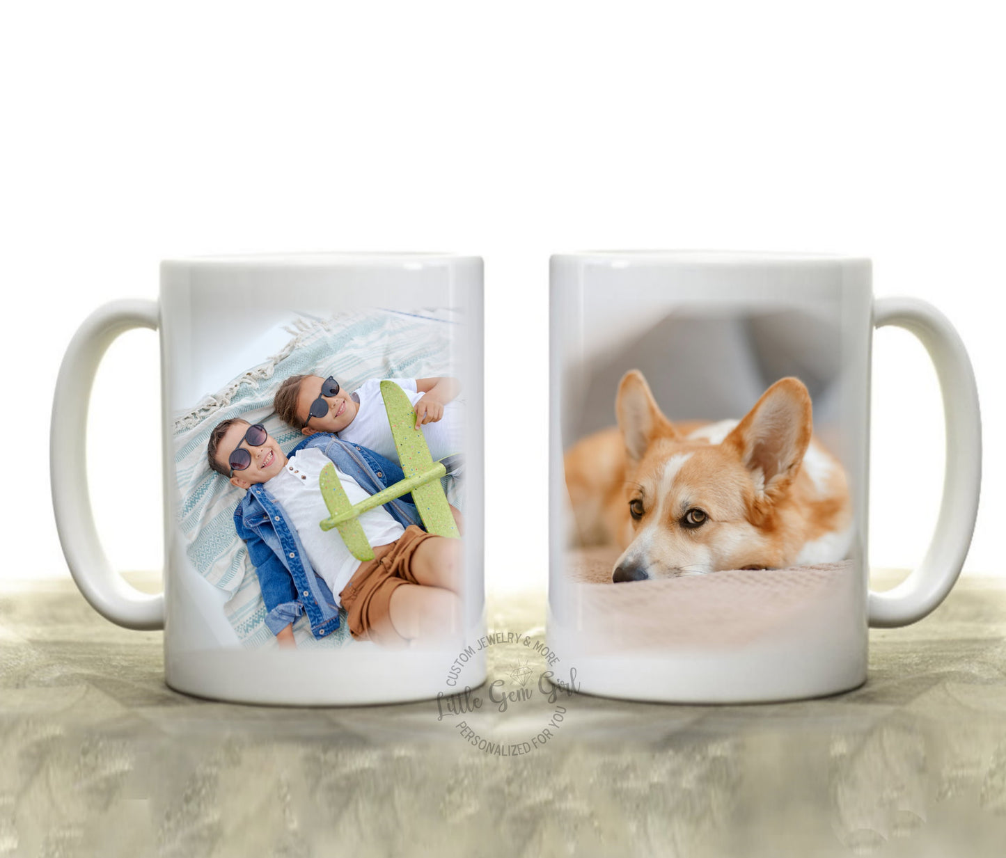 Double Sided 15oz Coffee Mug with Custom Photos - Personalized Pictures Cup Available in White or Black