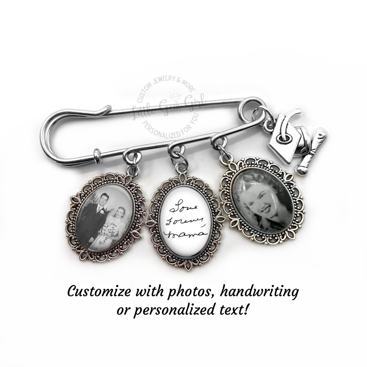 Graduation Ceremony Memorial Pin for Cap and Gown - Custom Photo Lapel Pin with 1 to 3 Photos