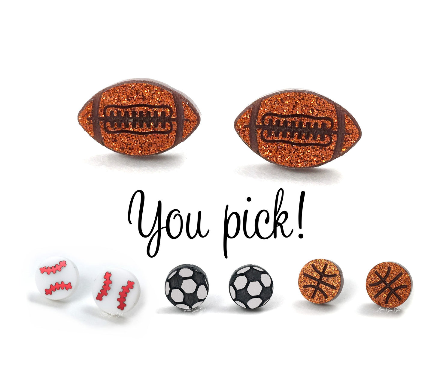 Sports Earrings Stainless Steel and Titanium Hypoallergenic Studs - Four Choices Available from Football, Baseball, Soccer, Basketball