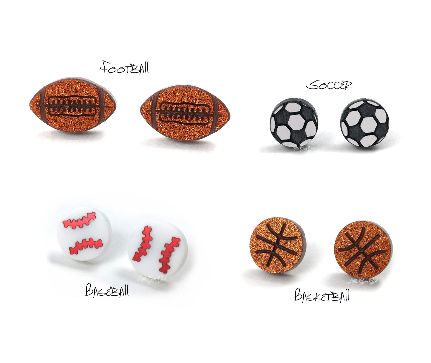 Sports Earrings Stainless Steel and Titanium Hypoallergenic Studs - Four Choices Available from Football, Baseball, Soccer, Basketball