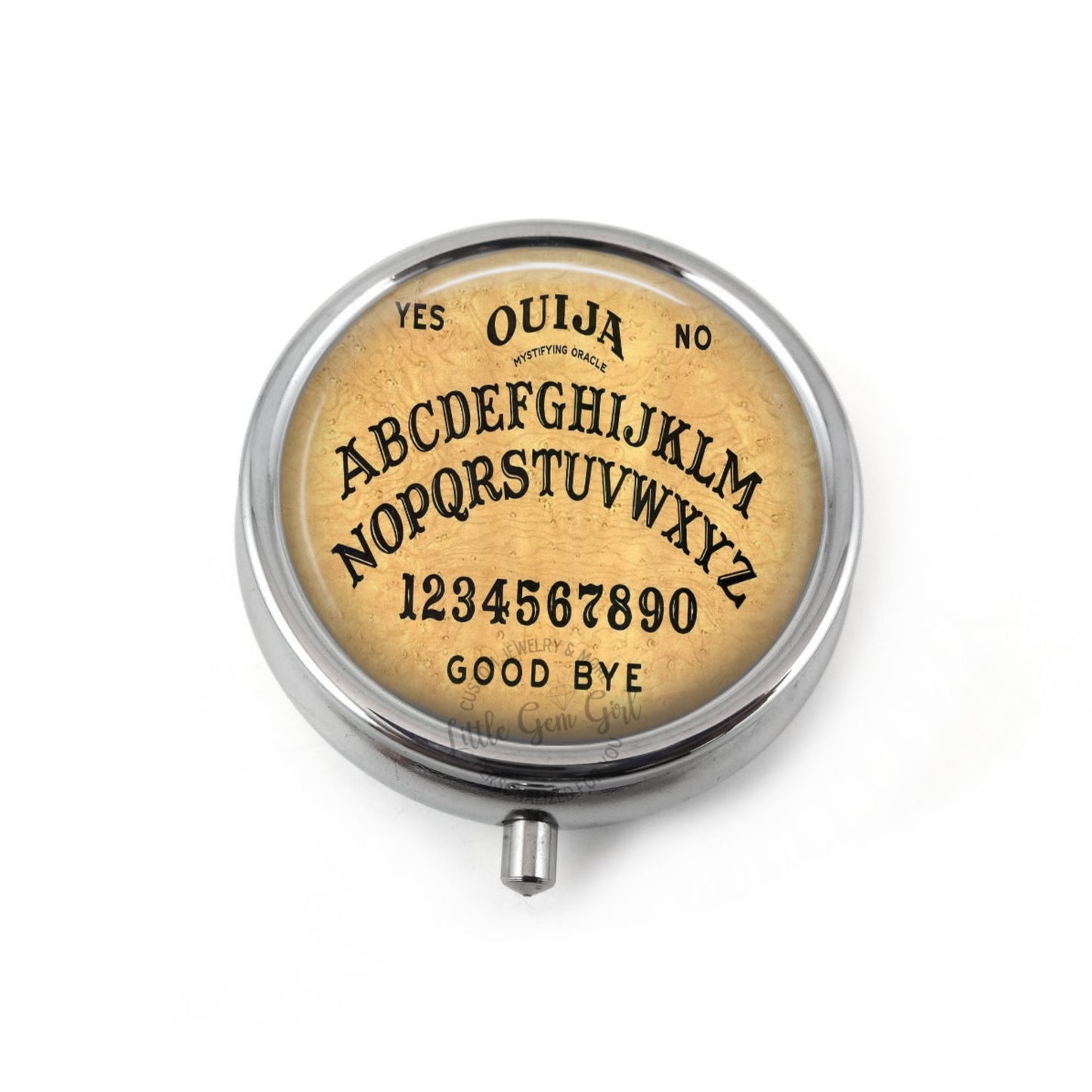 Ouija Board Pill Box – Gothic Metal Container for Meds, Mints & Trinkets - Halloween Prescription Organizer Case