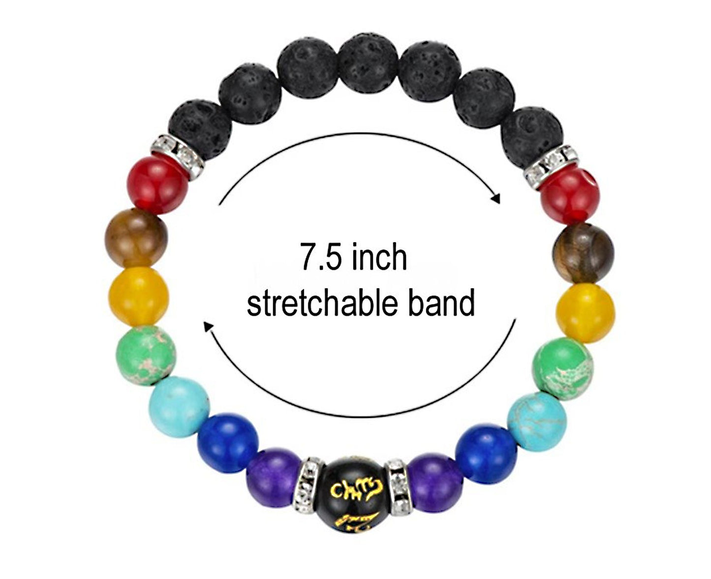 Chakra Bracelet Positive Energy Essential Oil Diffuser - 8mm Lava Rock Beads - Men Women Jewelry