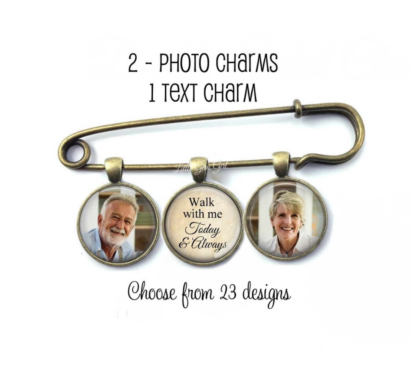 Walk With Me Today and Always Custom Photo Lapel Pin with 3 Charms - Memorial Boutonniere - Personalized Groom In Memory Charm