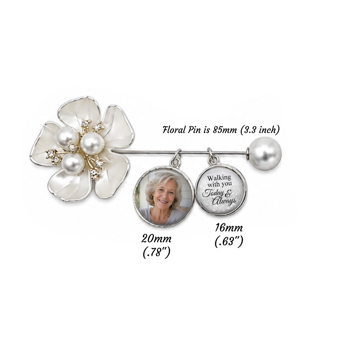 Personalized Memorial Flower Lapel Pin – Custom Photo Wedding Bouquet Charm for Bride, Groom or Loved One Remembrance
