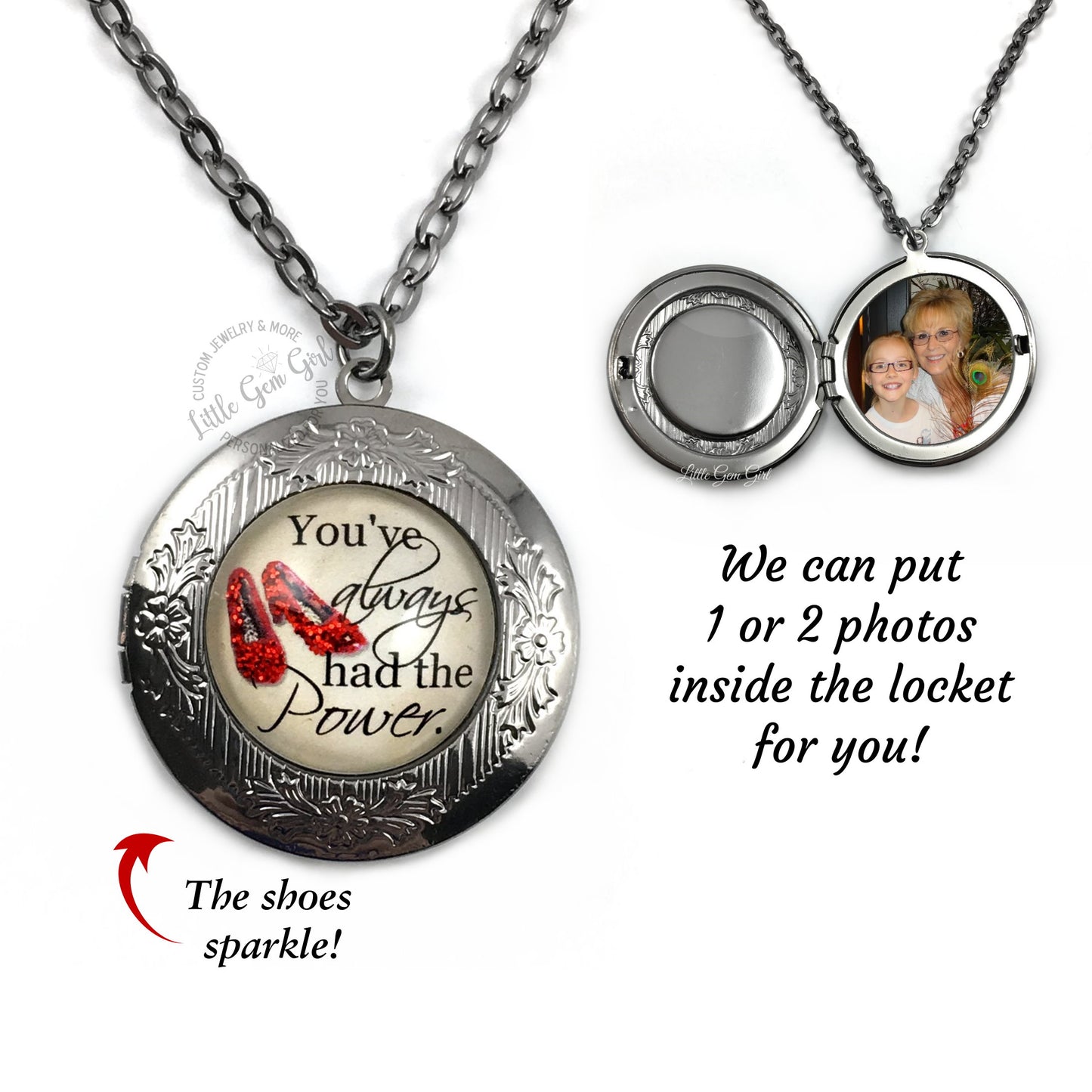 The Wonderful Wizard of Oz You've Always Had the Power Locket - Ruby Red Slippers with Custom Photo