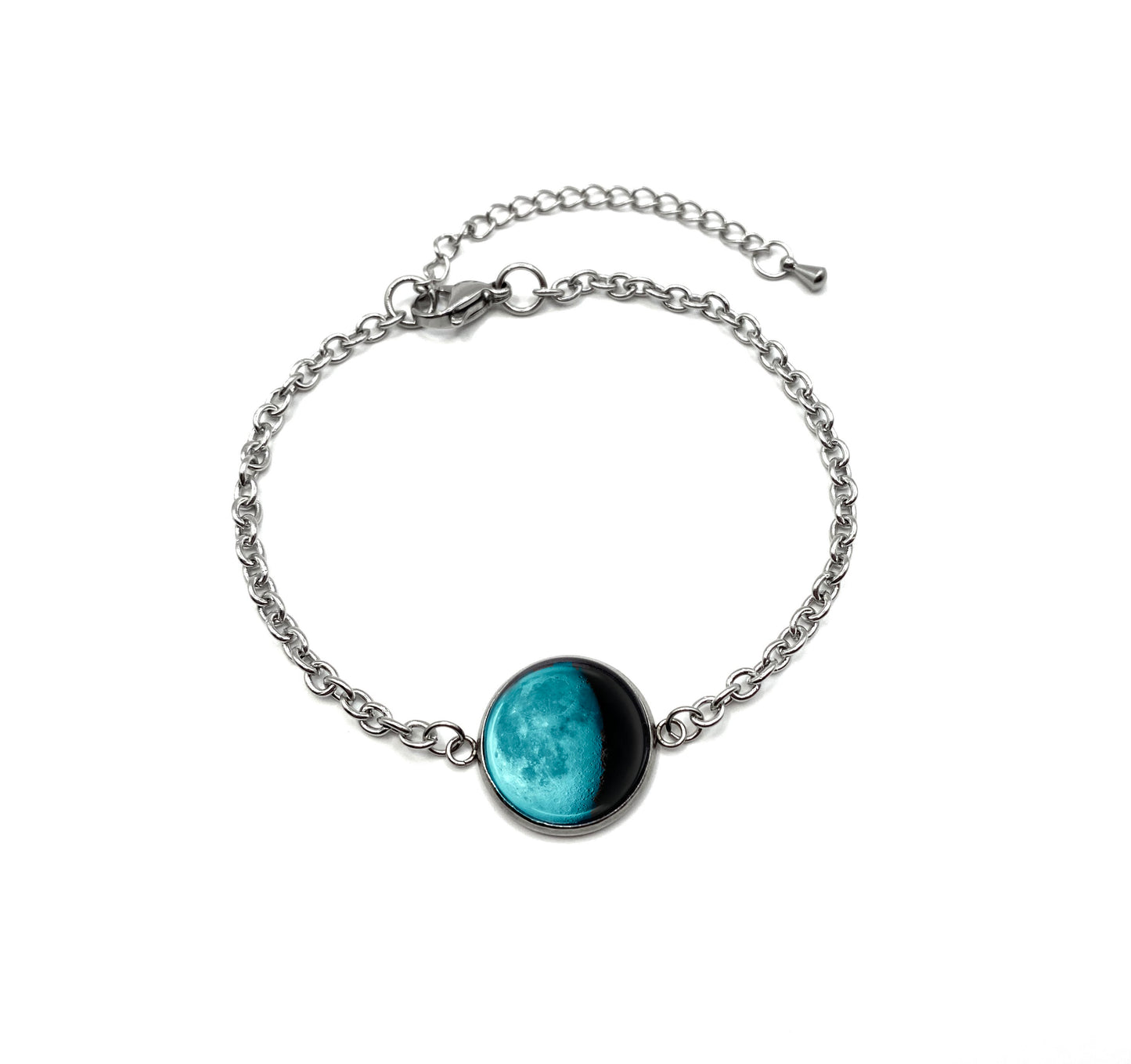 Custom Stainless Steel Moon Phase Link Bracelet - Personalized Glow in the Dark Lunar Date Birth Moon