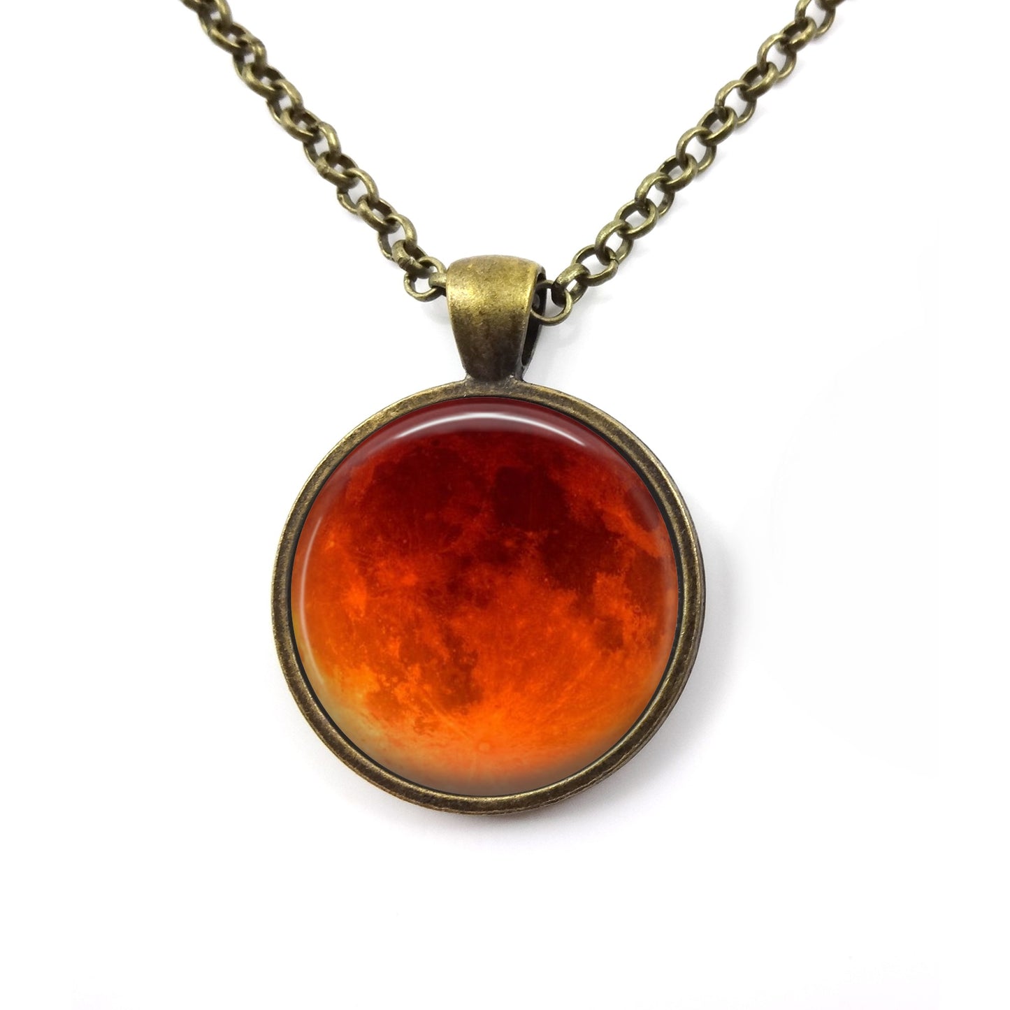 Glow in the Dark Blood Moon Necklace – Lunar Eclipse Full Moon Pendant – Red Wolf Supermoon Jewelry
