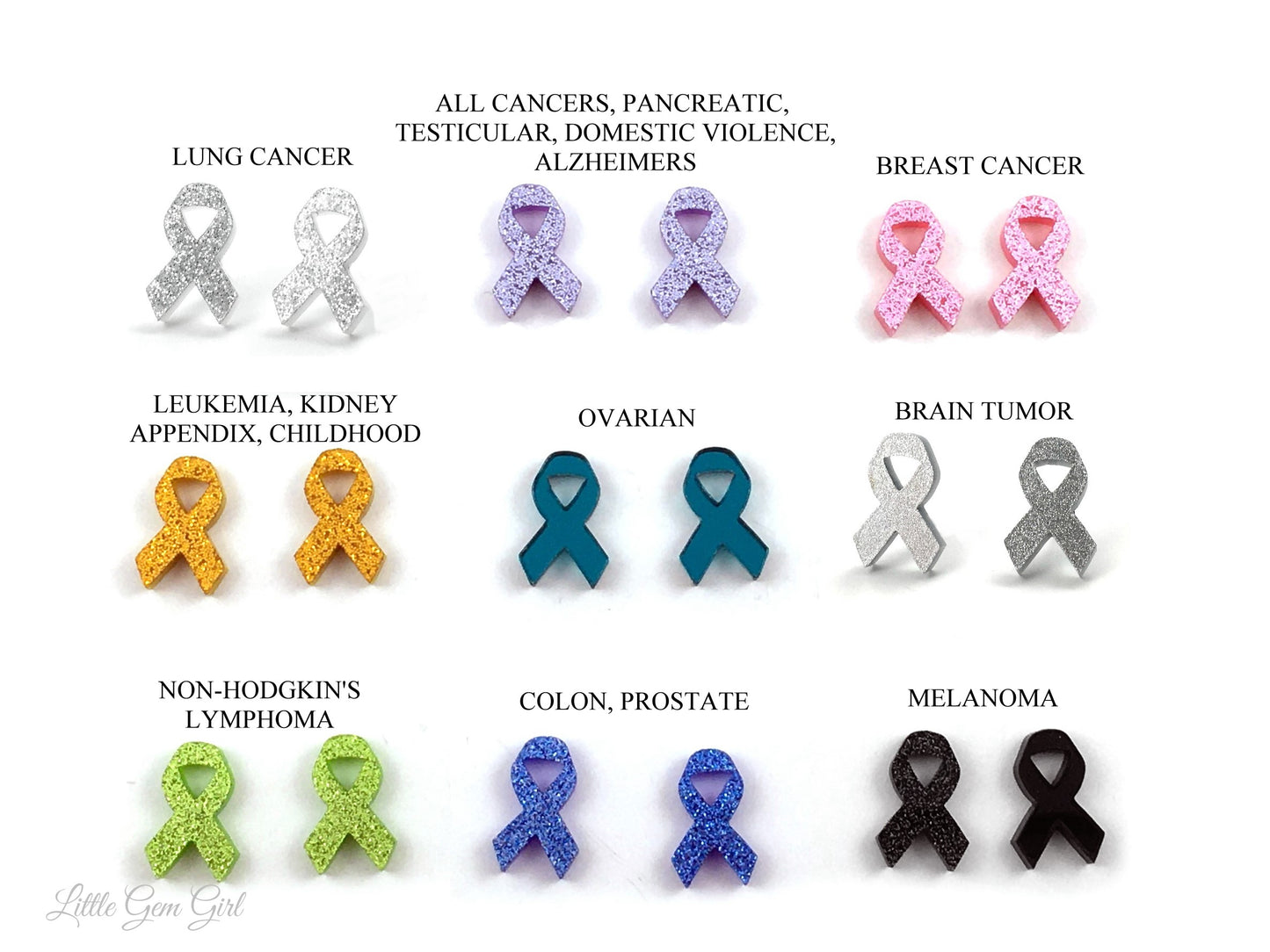 Cancer Ribbon Earrings Titanium or Stainless Steel Posts - Leukemia, Kidney, Appendix or Childhood Cancer Support Jewelry