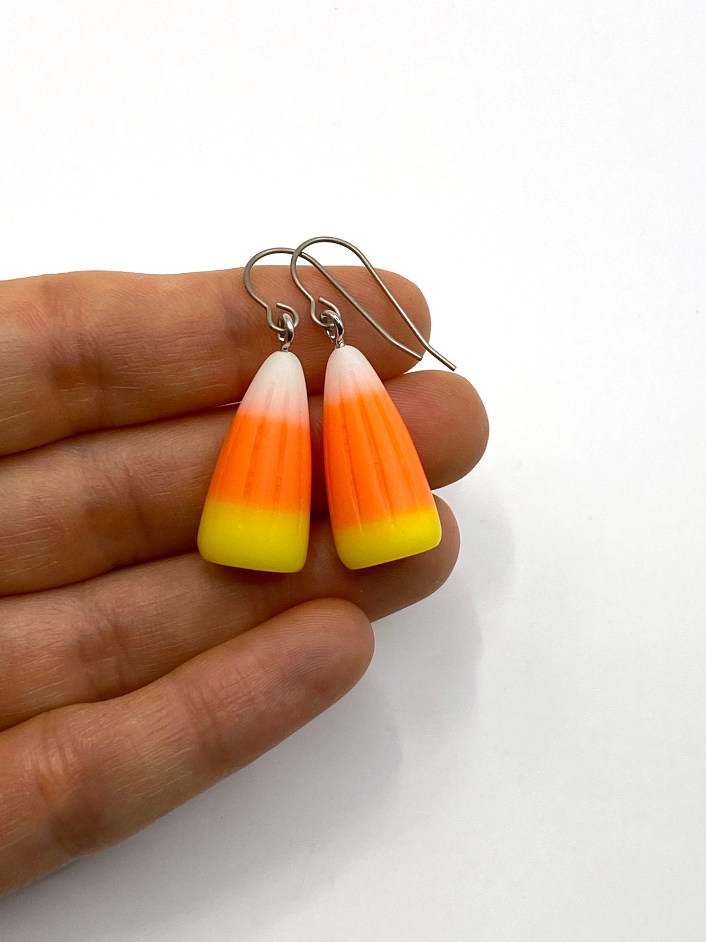 Candy Corn Earrings with Titanium Ear Wires for Sensitive Ears - Trick or Treat Halloween Candy Jewelry, Hypoallergenic Nickel Free
