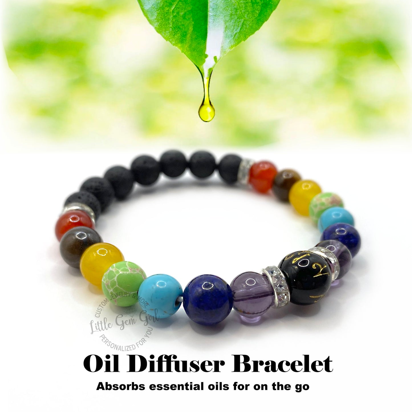 Chakra Bracelet Positive Energy Essential Oil Diffuser - 8mm Lava Rock Beads - Men Women Jewelry
