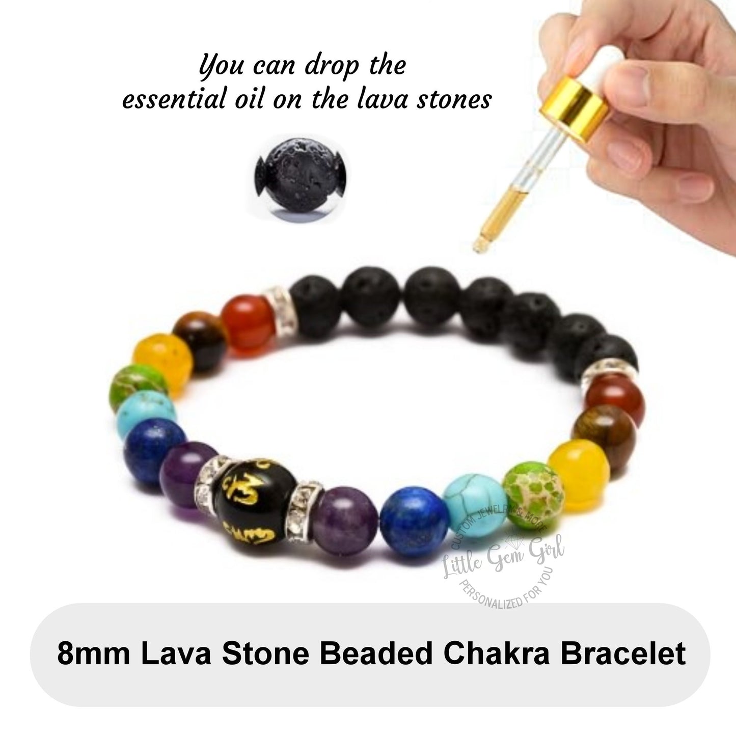Chakra Bracelet Positive Energy Essential Oil Diffuser - 8mm Lava Rock Beads - Men Women Jewelry