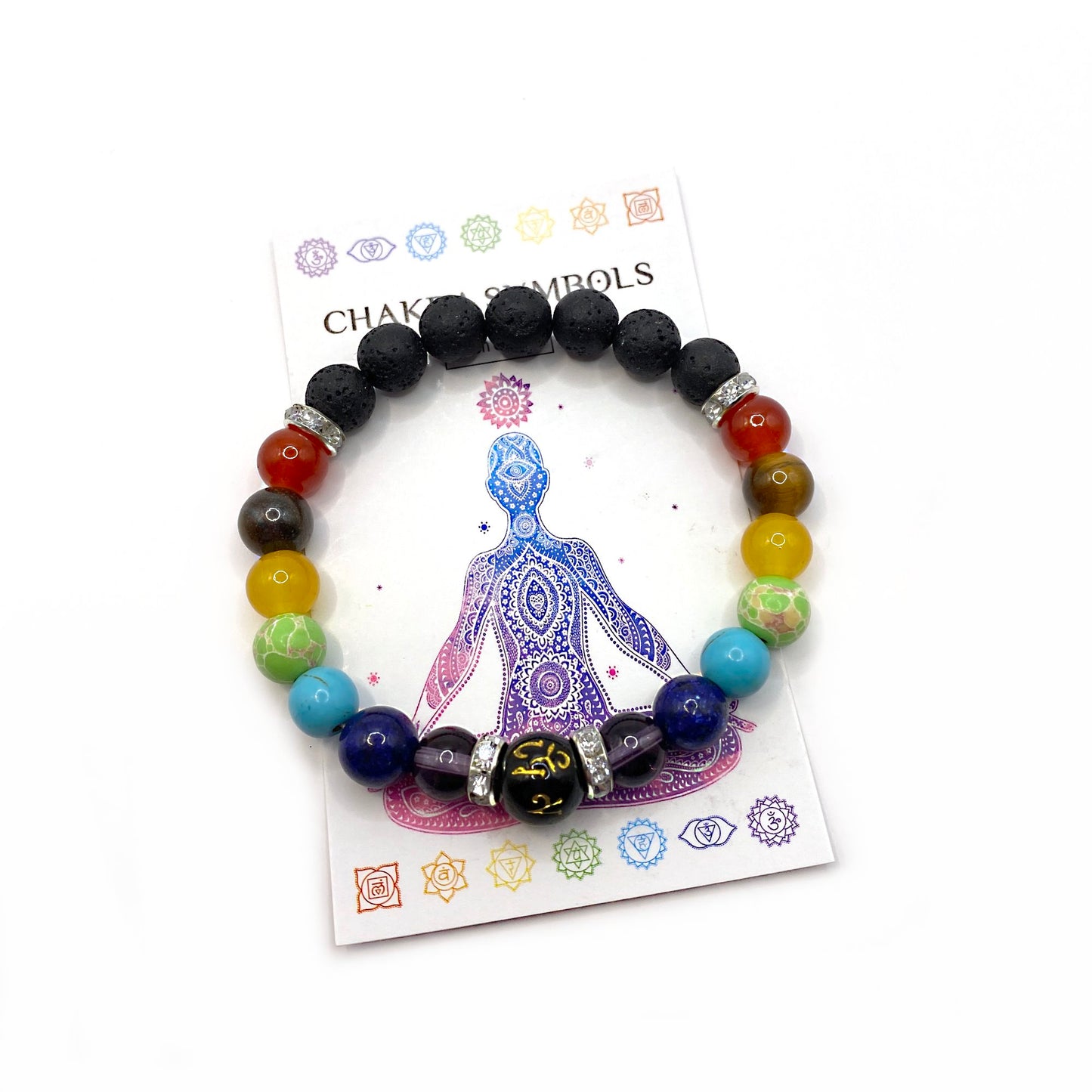 Chakra Bracelet Positive Energy Essential Oil Diffuser - 8mm Lava Rock Beads - Men Women Jewelry