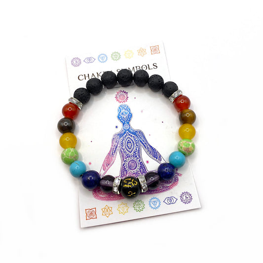 Chakra Bracelet Positive Energy Essential Oil Diffuser - 8mm Lava Rock Beads - Men Women Jewelry