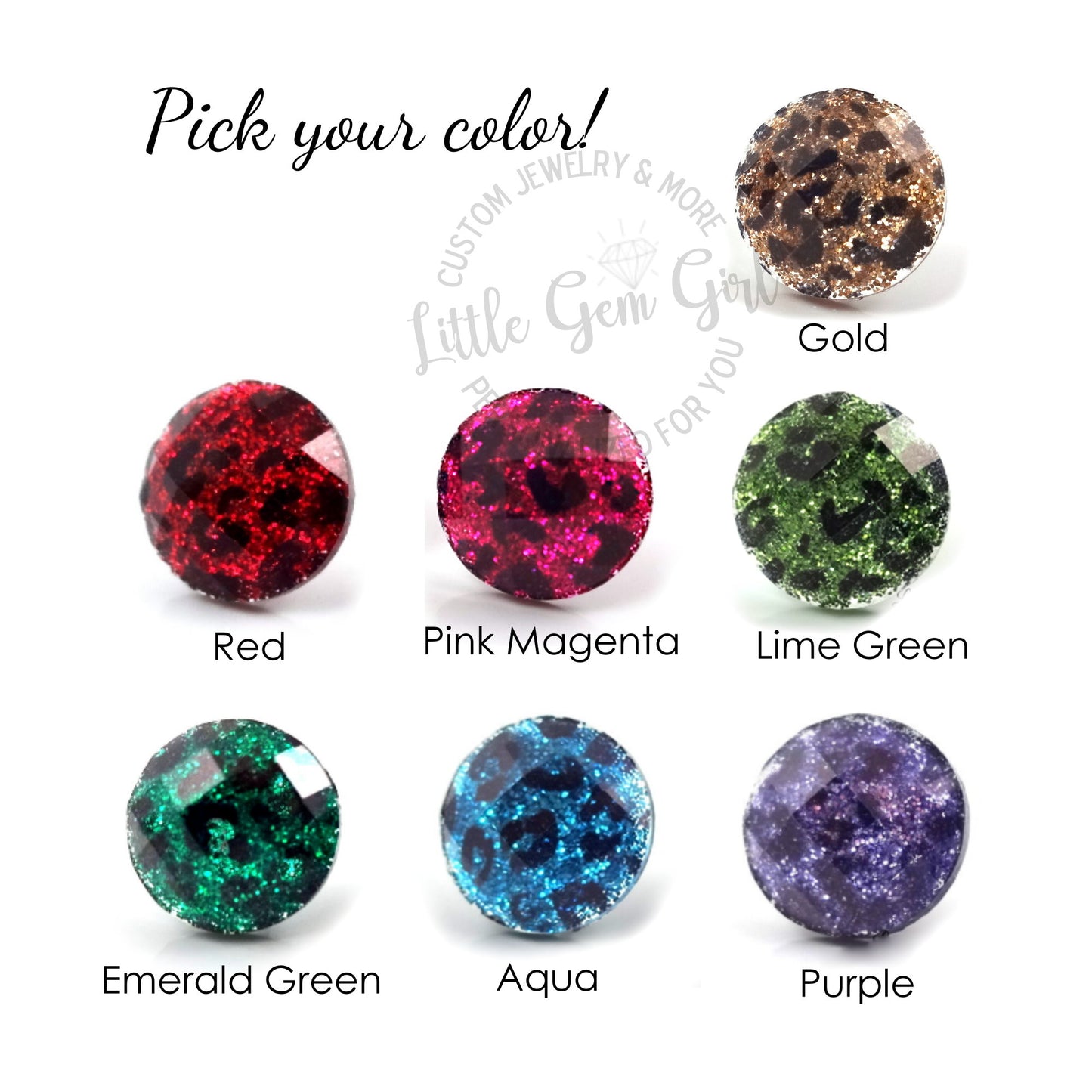 Cheetah Earrings Available in 3 Sizes and 7 Colors - Glitter Stud Hypoallergenic Earrings - Animal Print Leopard - Titanium or Stainless Steel for Sensitive Ears