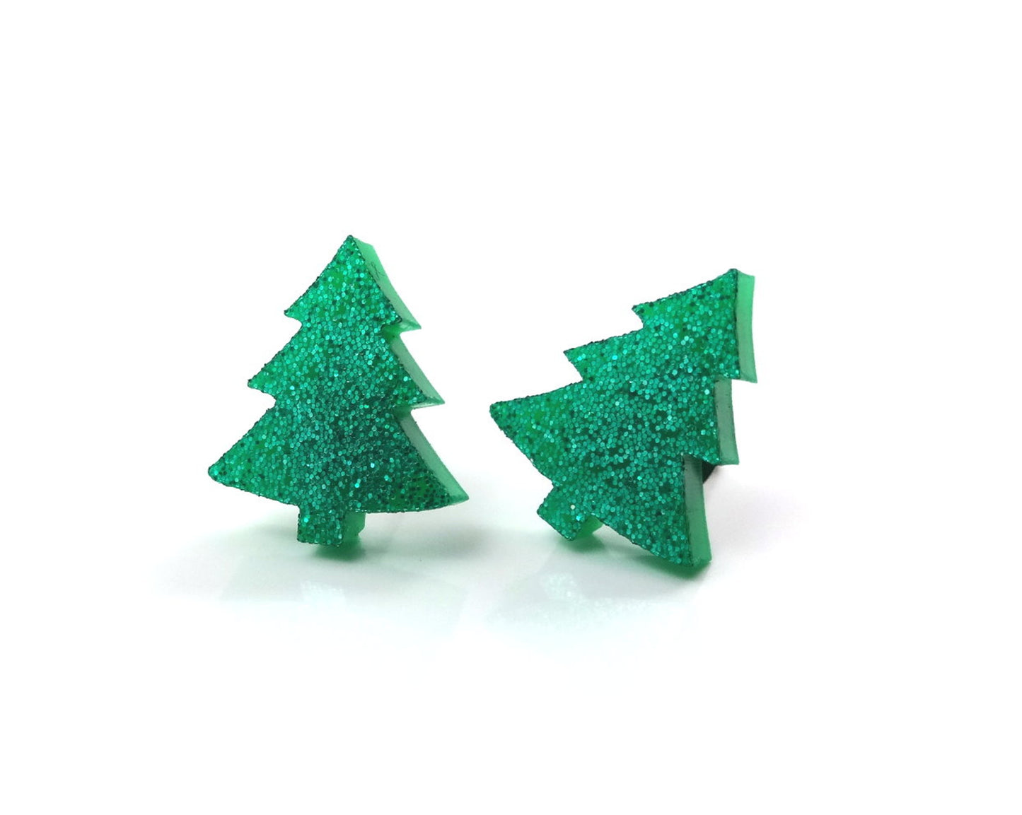Christmas Tree Green Sparking Stud Earrings Available with Titanium or Stainless Steel Post