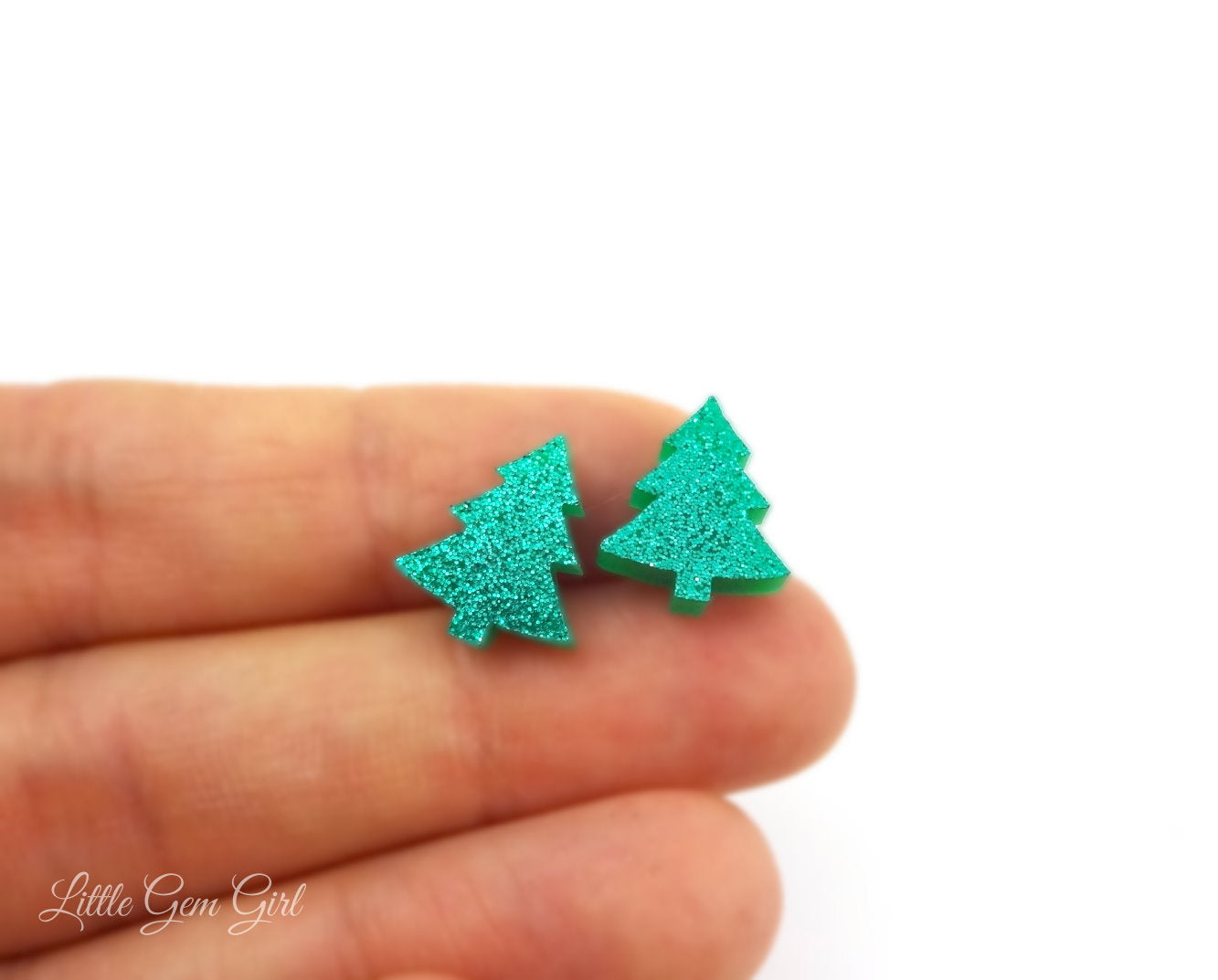 Christmas Tree Green Sparking Stud Earrings Available with Titanium or Stainless Steel Post