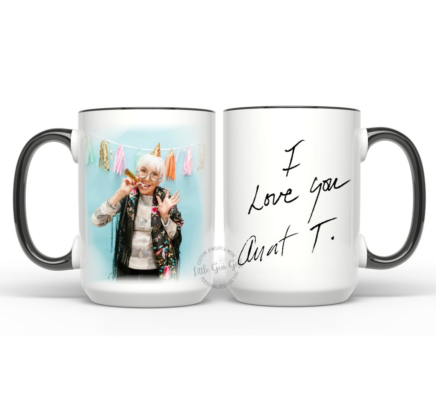 Personalized Handwriting and Photo Double Sided Coffee Mug - Large 15oz Custom Signature Memorial Cup