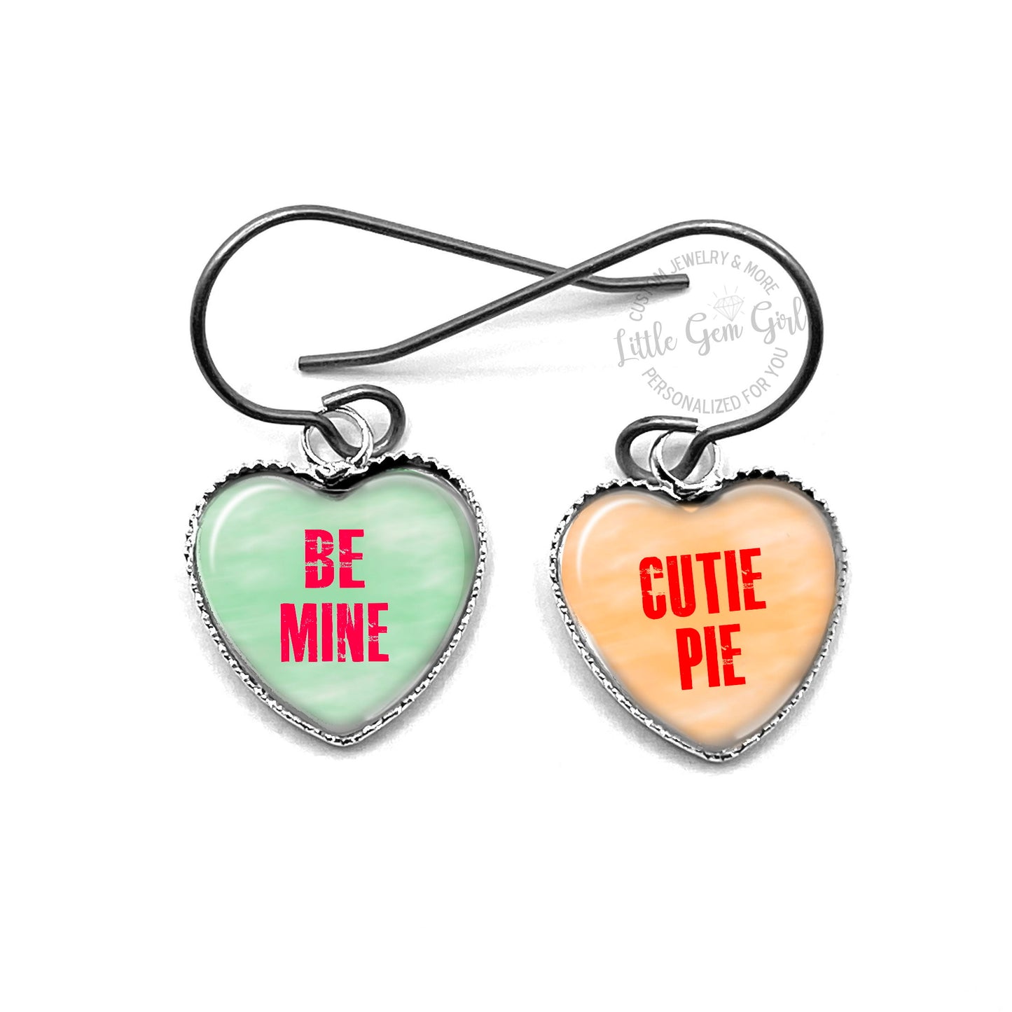 Valentine's Day Conversation Heart Earrings with Your Custom Text - Available in Silver, Stainless Steel, or Titanium
