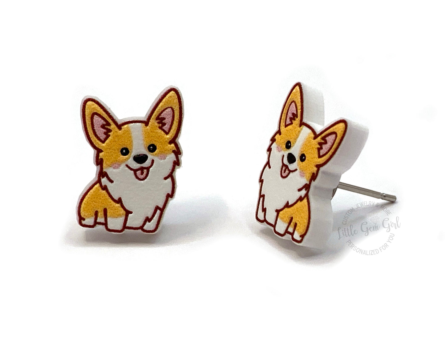 Corgi Stud Earrings in Titanium or Stainless Steel Posts, Nickel Free, Hypoallergenic - Corgi Dog Lovers Jewelry