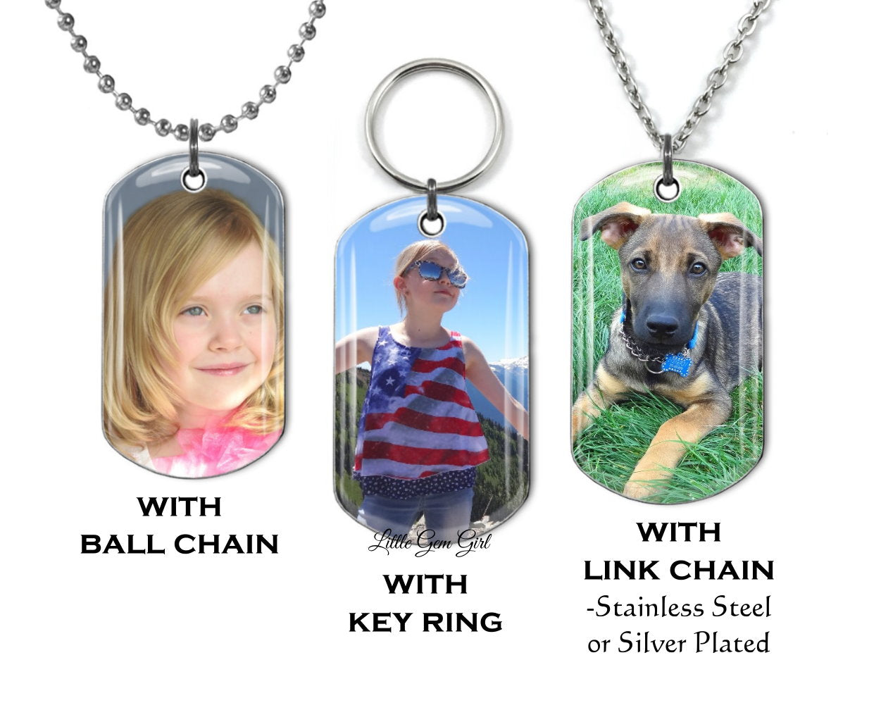 Custom Photo Double Sided Dog Tag - Personalized 2 Sided Picture Military Dog Tag Jewelry Available as a Necklace or Key Chain