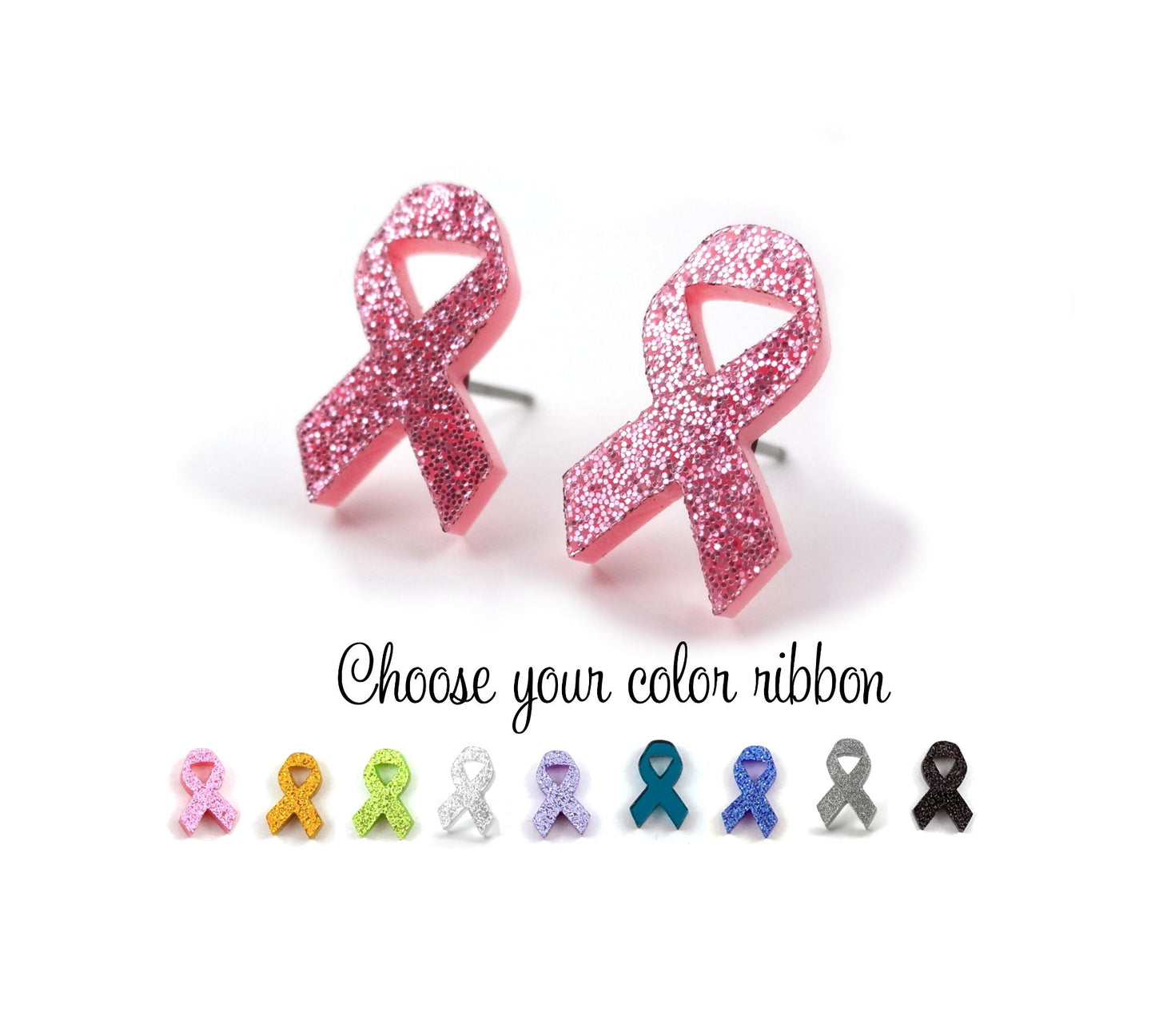 Cancer Ribbon Earrings Titanium or Stainless Steel Posts - Leukemia, Kidney, Appendix or Childhood Cancer Support Jewelry