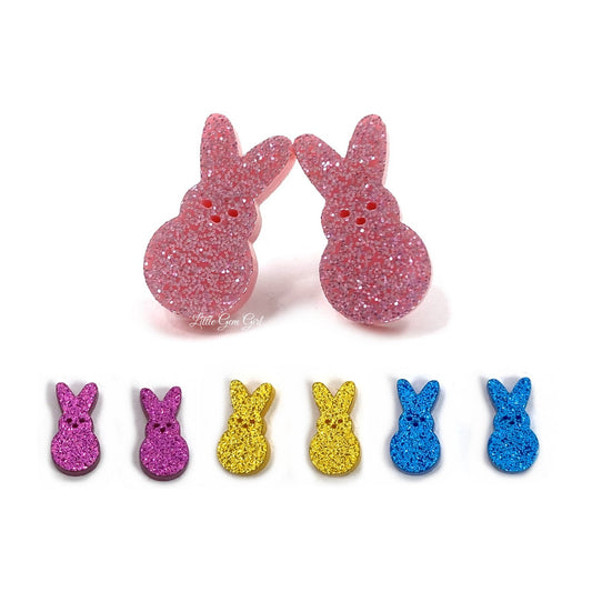 Hypoallergenic Easter Bunny Earrings - Available in Stainless Steel or Titanium Post -  Four Sparkly Rabbit Colors