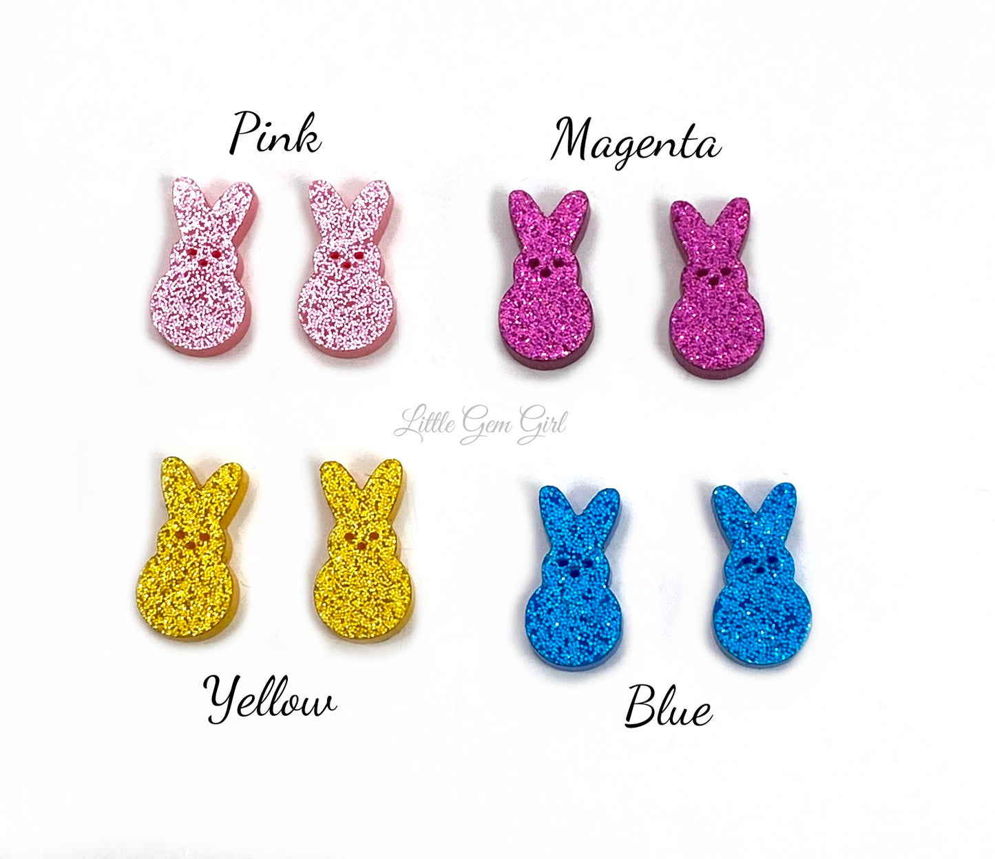 Hypoallergenic Easter Bunny Earrings - Available in Stainless Steel or Titanium Post - Four Sparkly Rabbit Colors