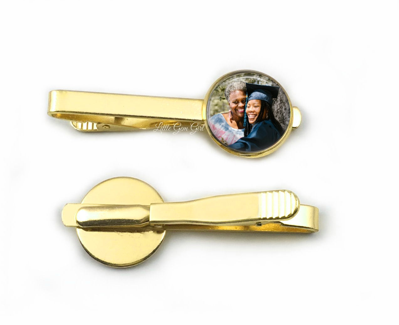 Gold tone Custom Photo Tie Clip - Personalized Groom Tie Bar - Picture Tie Tac