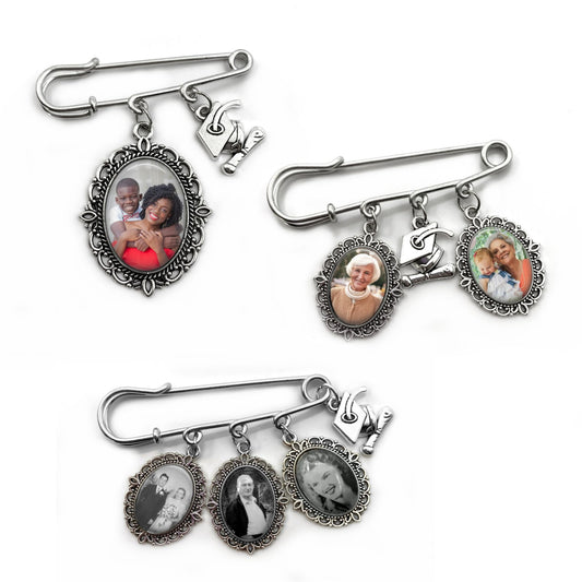 Graduation Ceremony Memorial Pin for Cap and Gown - Custom Photo Lapel Pin with 1 to 3 Photos