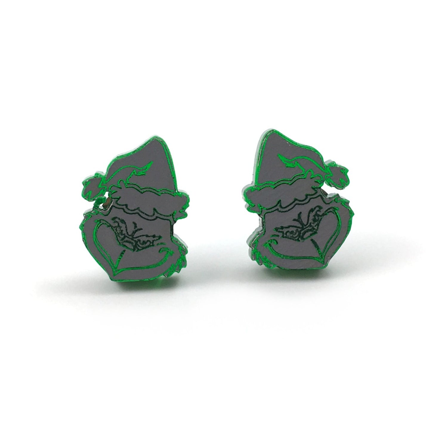 Grinchy Christmas Earrings - Funny Holiday Jewelry - Stud Earrings in Titanium or Stainless Steel for sensitive ears