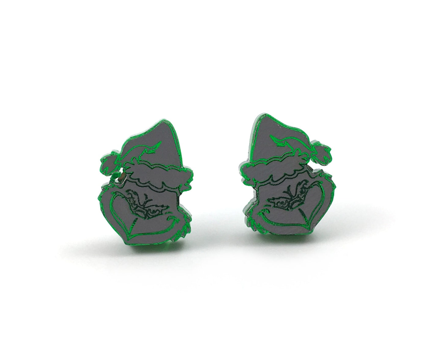 Grinchy Christmas Earrings - Funny Holiday Jewelry - Stud Earrings in Titanium or Stainless Steel for sensitive ears