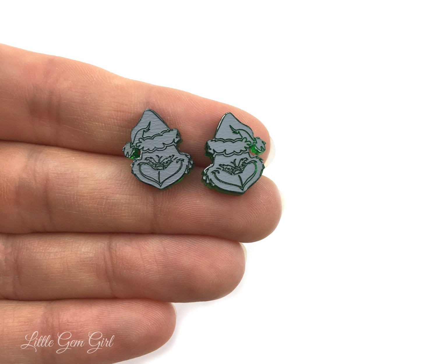 Grinchy Christmas Earrings - Funny Holiday Jewelry - Stud Earrings in Titanium or Stainless Steel for sensitive ears