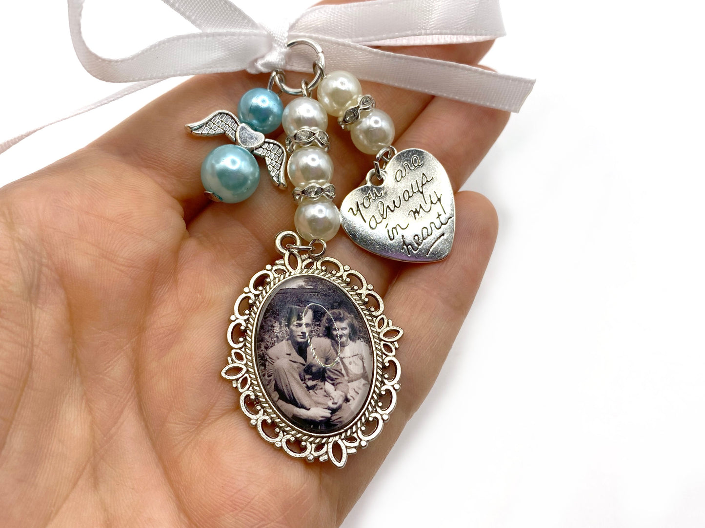Bridal Bouquet Charm with 1 to 3 Custom Photos - Personalized Memorial Wedding Gift for Bride