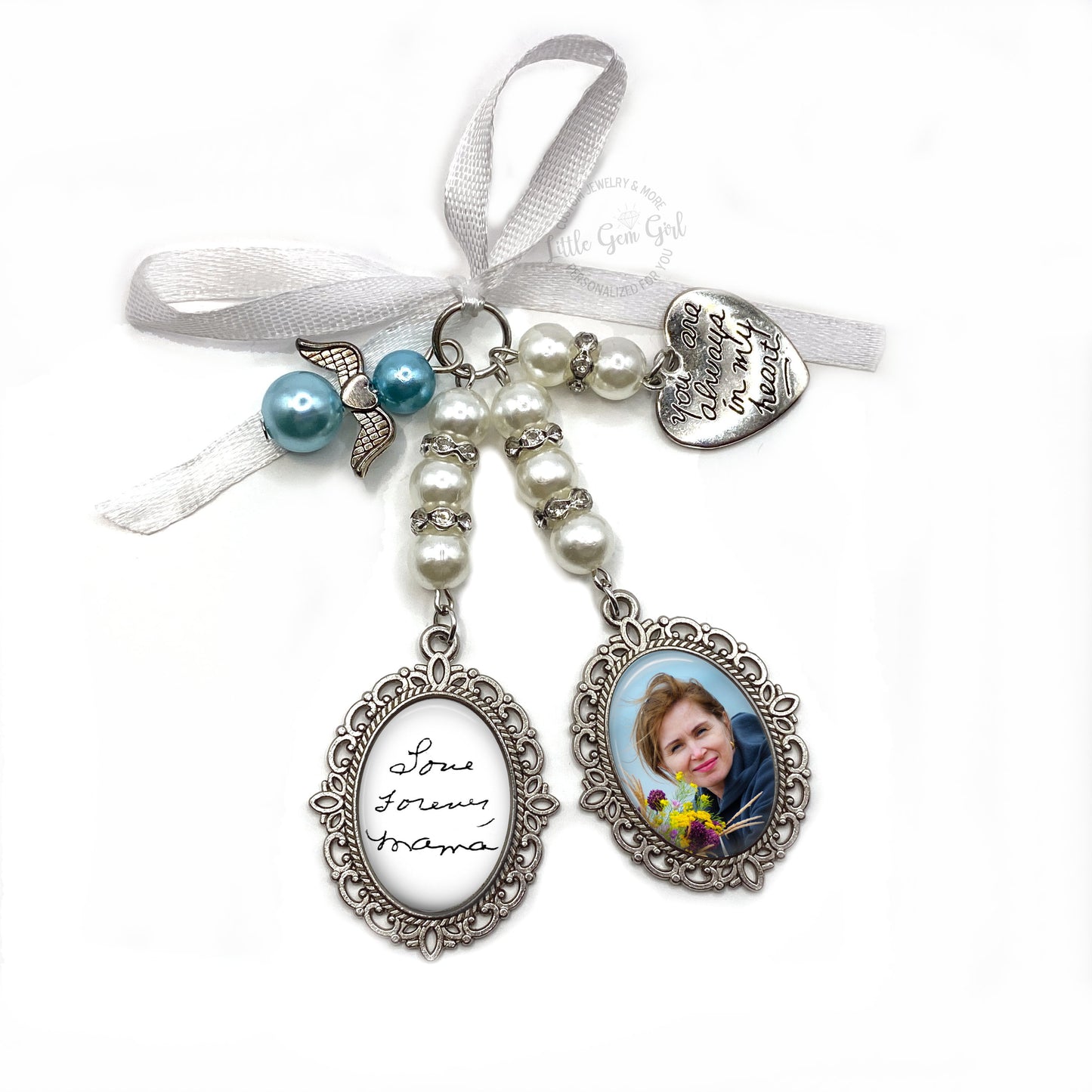 Bridal Bouquet Charm with 1 to 3 Custom Photos - Personalized Memorial Wedding Gift for Bride
