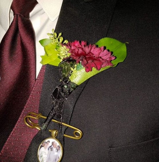 Custom Photo Lapel Pin with 1, 2 or 3 Picture Charms - Wedding Picture Boutonniere - Personalized Bridal Bouquet Charm - Groom Memorial Pin