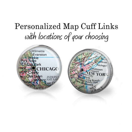 Map Cufflinks With Your Custom Location - World Map Cuff Links Featuring Your Special Coordinates