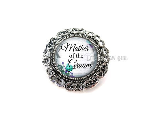 Mother of the Groom Wedding Brooch - Silver or Gold Boutonniere - Mom of the Groom Pin - 4 Brooch Options