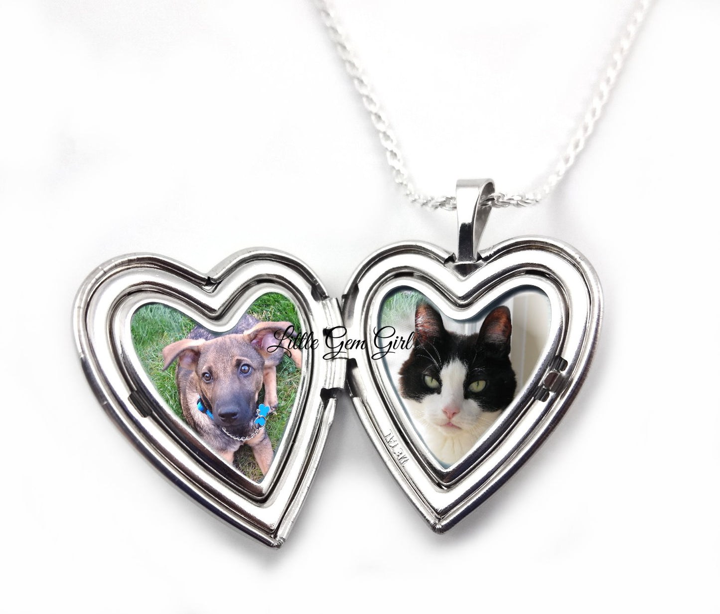 Custom Photo Heart Pet Locket 925 STERLING SILVER - Paw Print Locket Necklace - Memorial Pet Heart Remembrance with Optional Engraving