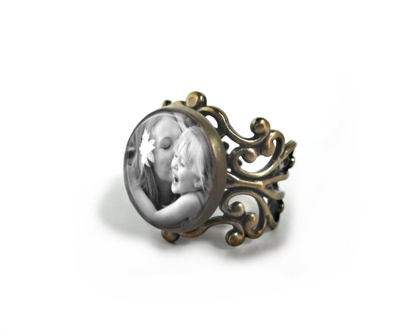 Custom Photo Ring available in Bronze or Silver - Adjustable Band Personalized Picture Ring