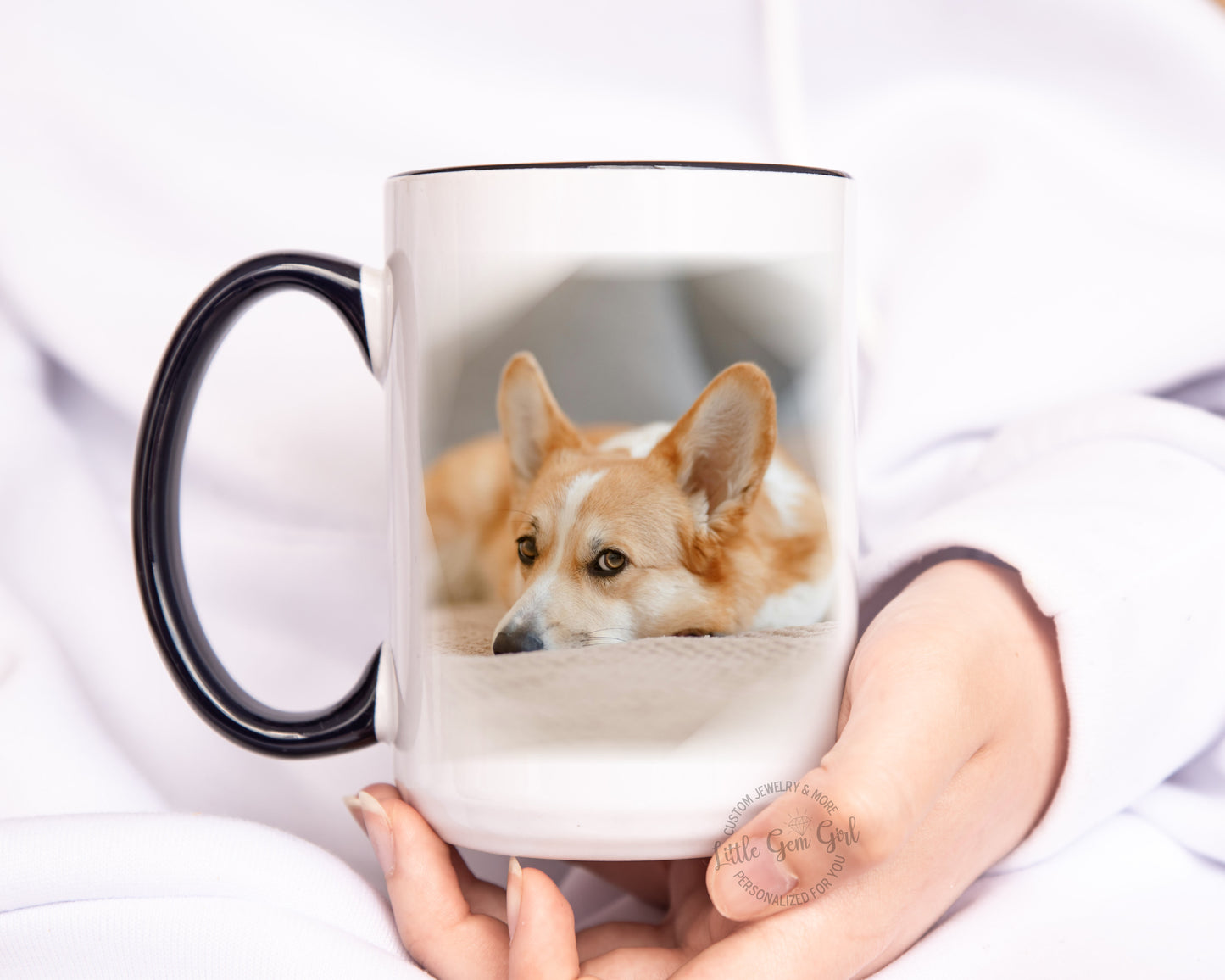 Double Sided 15oz Coffee Mug with Custom Photos - Personalized Pictures Cup Available in White or Black